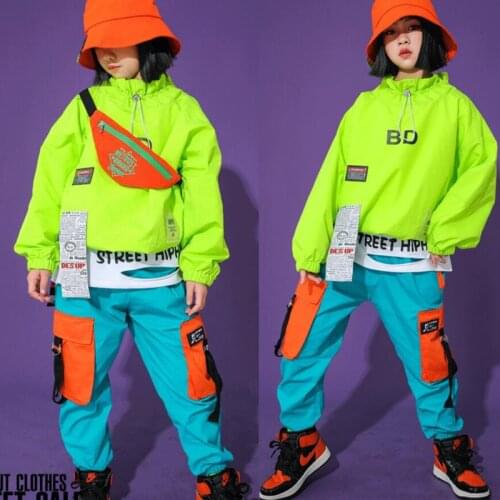 Kids Hip Hop Clothing Sweatshirt Oversized Top Streetwear Tactical Cargo Pants for Girl Boy Jazz Show Dance Costume Rave Clothes