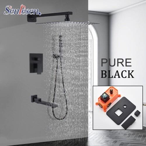 Senlesen Shower Set Bathroom Shower System Matte Black Mixer Rain Waterfall Shower Head Mixer Tap Bath 2/3-ways Faucet