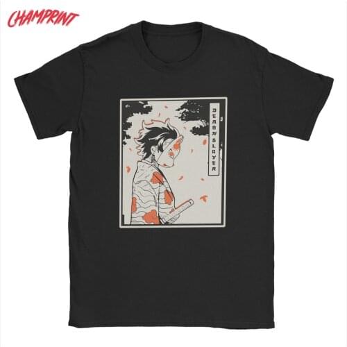 Funny Demon Slayer Kamado Tanjirou T-Shirt for Men 100% Cotton T Shirt Kimetsu No Yaiba Short Sleeve Tees Birthday Present Tops