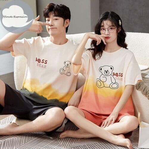 Summer Pyjamas Cotton Cartoon Womens Pajama Sets Couple Stripe Sleepwear Mujer Pyjamas Nightwear Mens Pajamas 3XL Home Clothing