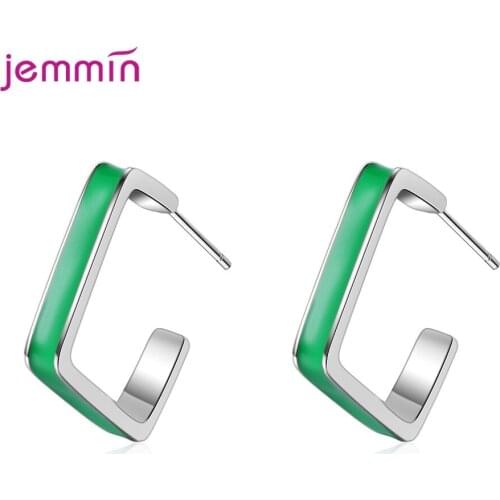 Korean Simple Square 925 Sterling Silver Stud Earrings Green Fresh Design Ear Jewelry For Girls Party Bijoux
