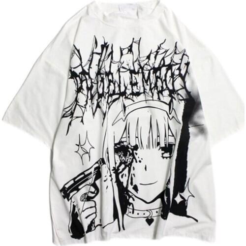 Summer T-shirt Women College Style T-shirt Harajuku Man T-shirt Cartoon Comic Print T-shirt Loose Round Neck Short Sleeve Tops