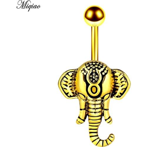Miqiao 1 Pcs Body Piercing Jewelry Stainless Steel Golden Elephant Navel Nail Navel Ring Hot Sale
