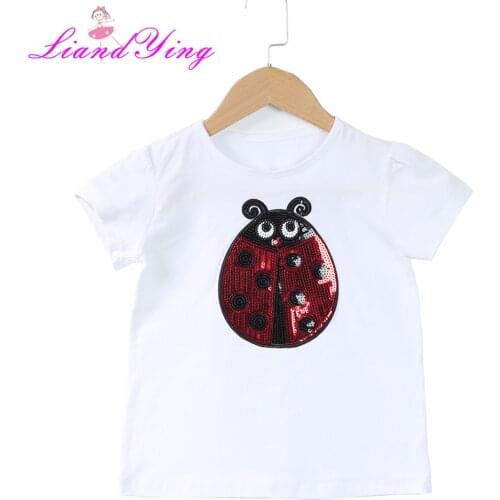 2-12Y Fashion Style Ladybug Sequins Girls T-shirts 2020 Cotton Summer Children Girl Tshirt Sleeveles Tops Tees For Kids Clothes