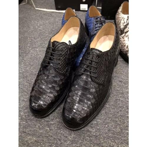 2018 100% Genuine real genuine python skin men shoe luxury quality lace up black color snake skin leather men business shoe