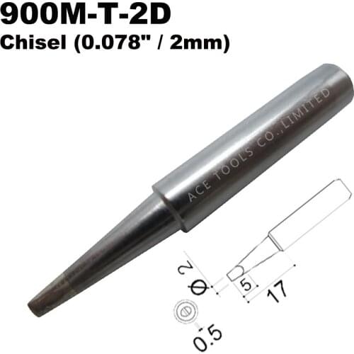 Soldering Tip 900M-T-2D Chisel 2mm for Hakko 936 907 Milwaukee M12SI-0 Radio Shack 64-053 Yihua 936 X-Tronics 3020 Iron Bit