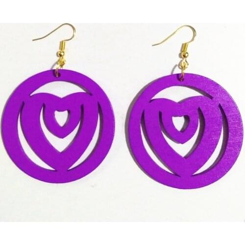 New Purple Wood Heart Earrings Women Drop Earrings Round Hollow Fashion Jewelry Eardrop Personality Hollow Hoop Earrings