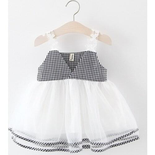 2019 New arrival Baby girls summer dress Kids fashion short sleeve plaid cotton lace dress for little girls 1-2 Years
