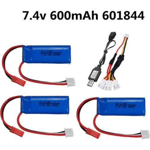 Upgrade 7.4V 600mAh 601844 Lipo Battery for WLtoys K969 K979 K989 K999 P929 P939 RC Car Parts 2s 7.4v Battery and USB charger