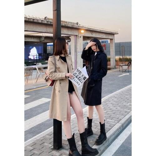 Obrix Trendy Female Fashion Basic Trench V-Neck Full Sleeve Belt Knee Length Double Breasted Outfit For Women