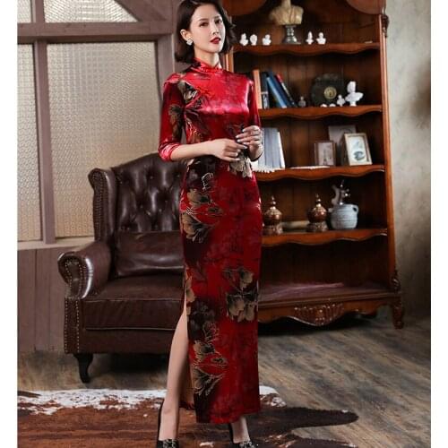 5XL Women Spring Autumn New Sexy Mid Sleeve Split Long Cheongsam Modern Banquet Qipao Loose Soft Wedding Dresses Plus Size