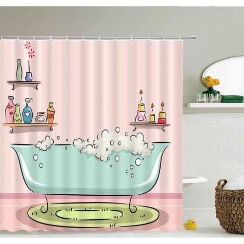 Romantic Pink 3D Shower Curtains Girls Bath Printing Bathroom Shower Curtain Waterproof Polyester Fabric Bath Curtain Decoration
