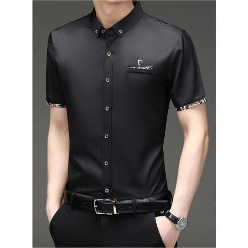 TAVARES Men Dress Shirts Summer Ice silk Social Office Business Short Sleeve Shirt Casual Collared Shirt