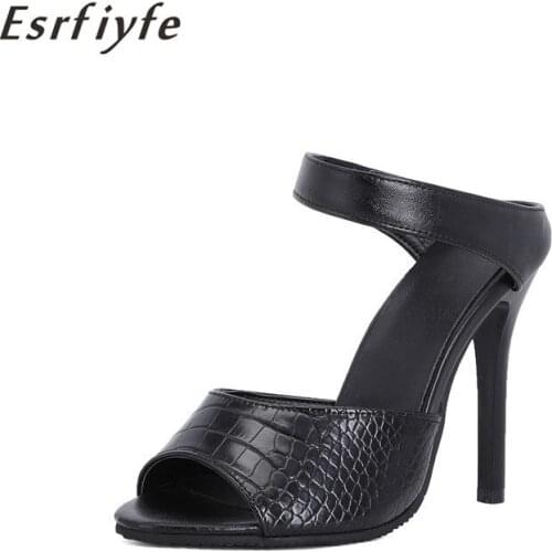 ESRFIYFE 2021 New Women Slippers Snake Print Strappy Mule High Heels Slippers Flip Flops Pointed Toe Slides Party Shoes Woman