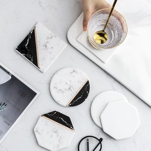 Nordic Phnom Penh Marble Pattern Coaster Creative Ceramic Cup Round Square Pad Cork Mat Insulation Non-slip Tea Coaster