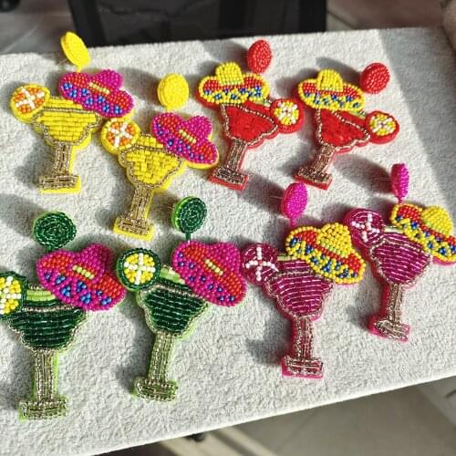 Dvacaman Super Cute Red Margarita Earrings for Women Handmade Statement Beaded Champagne Wine Glass Earrings High Quality Bijoux