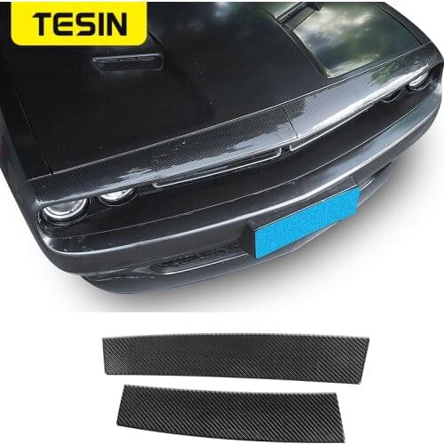 TESIN Soft Carbon Fiber Car Front Grille Decoration Trim Stickers Exterior Accessories for Dodge Challenger 2015+ Car Styling