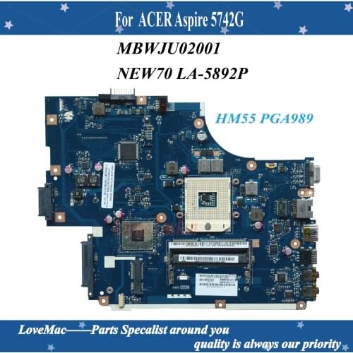 High quality NEW70 LA-5892P for ACER Aspire 5742G laptop motherboard MBWJU02001 HM55 PGA989 Intel I3-350M DDR3 tested