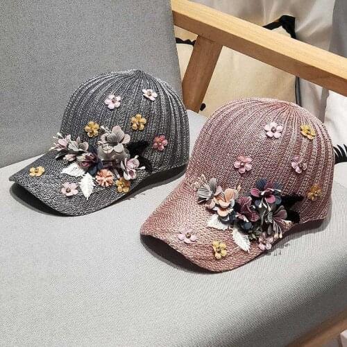 2021 Women Floral Baseball Cap Mesh Hats for Women Summer Long brim Sun Hat Elegant Sweet Female Baseball Cap gorras para mujer
