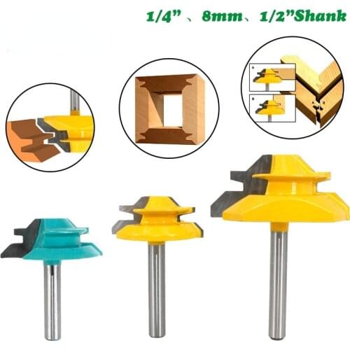 1Pc 1/4" Shank 6.35MM 8MM 45 Degree Lock Miter Router Bit Tenon Milling Cutter Woodworking Drilling Tools For Wood Cutting Tools