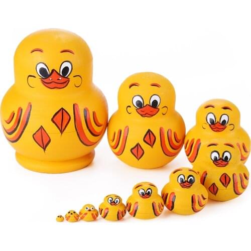 10-Layer Doll Wooden Russian Classic Mini 10-Layer Small Yellow Duck Doll Pure Handicraft Home Decoration