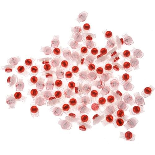 100 Pcs Data Phone Wire Butt Splice 3 Ports UR Connectors Red Clear