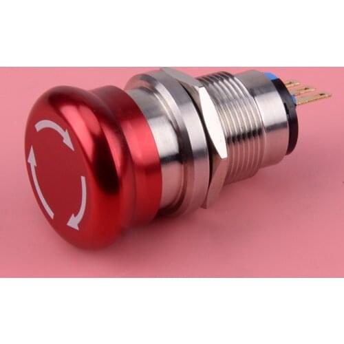 3 Pin 220V 5A 19mm Emergency Stop Push Button Switch Self-Locking 1NO 1NC