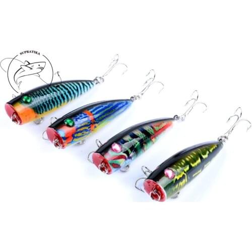 4Pcs/Lot 6.8cm/8.7g 3D Painted TopWater Popper Sea Fish Fishing Bait Lure With 2 Treble Hooks Crankbait Artificial Isca Swimbait