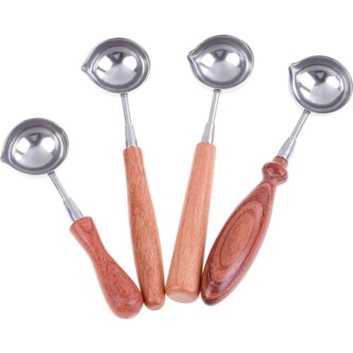 Anti Hot Sealing Wax Spoon Wood Handle Retro Wax Stamping Spoons Invitation Cards Decorative Stamps Craft