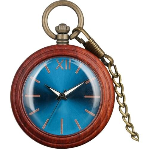 Bamboo Case Pocket Watch for Men Quartz Pocket Watches Bronze Rough Chain Pendant Watch for Women Clock on the chain