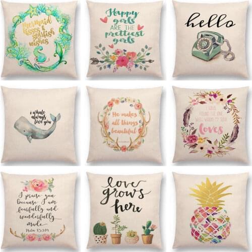 Flowers Garland Decorative Letter Brave Confidence Love Hope Forceful Warm Words Cushion Cover Sofa Throw Pillow Case Christmas