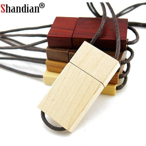 SHANDIAN Lanyard wooden pendrive 16GB 32GB 64GB wood usb flash drive memory stick u disk thumb pen drive U Disk free custom logo