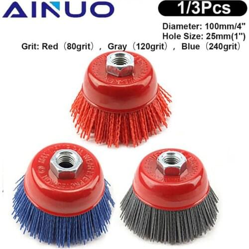100mm Cup Nylon Abrasive Brush Wheel Pile Polymer-Abrasive Angle Grinder Tool M14x2.0mm 1-3pcs Grit 80/120/240
