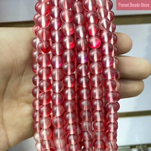 Matte Red Glitter Austria Crystal Moon Stone Round Beads for Jewelry Making DIY Charms Bracelet Necklace 15"Strand 6 8 10 12MM