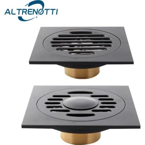 Brass Bathroom Square Floor Drain 10cm*10cm Classic Black Strainer Anti Odor Water Waste Bathtub House Shower Hardware
