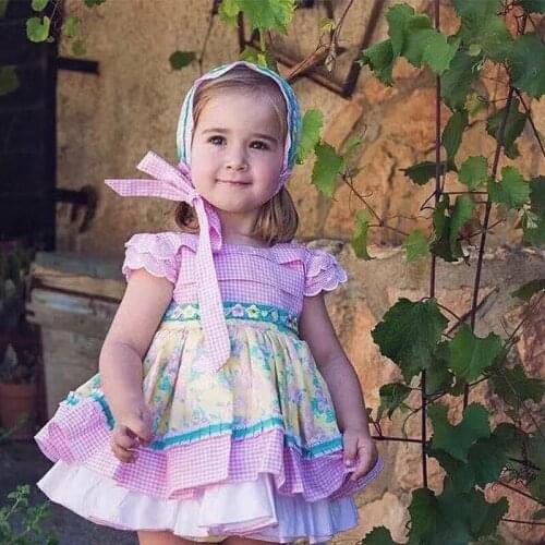 Summer Spanish princess skirt girls open back vest dress babys first year dress dress 3-piece suit