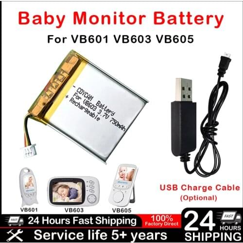 New batteries Polymer lithium battery 3.7V 750mAh/650mAh Rechargeable Battery for Video Nanny Baby Monitor VB601 VB603 VB605