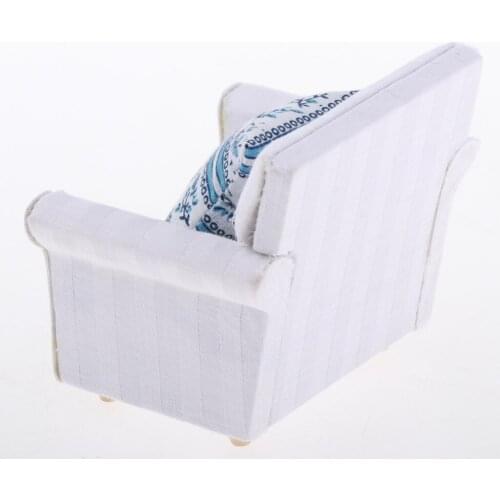 Dollhouse Furniture 1/12 Scale Miniature Beige Single Sofa & Cushion Pillow Toys for Dolls House Living Room Decor