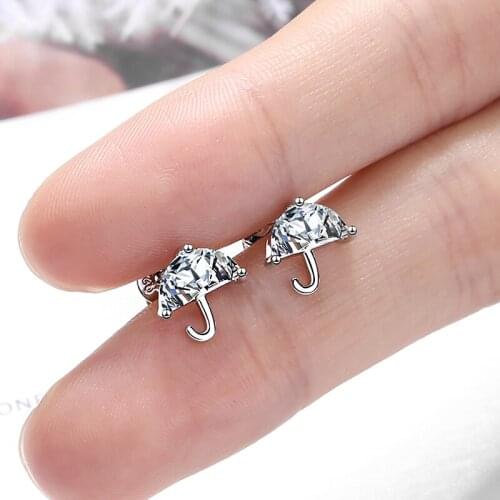 Cute Tiny Umbrella Shaped 3A Zirconia Crystal Female Earrings Fashion Stud Earrings Jewelry Gifts for Women Girls