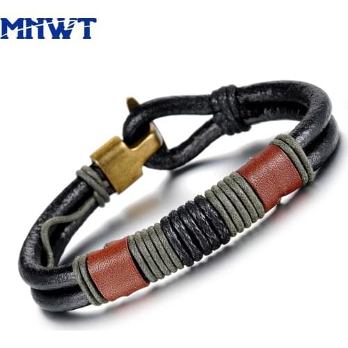 MNWT New Fashion Jewelry Bracelet Men Hot Personality Classic Brown Leather Vintage Bracelets Man Gift Pulseira Masculina