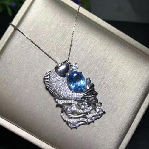 Natural Topstone pendant 8 * 10mm 925 sterling silver inlaid luxury style fine jewelry