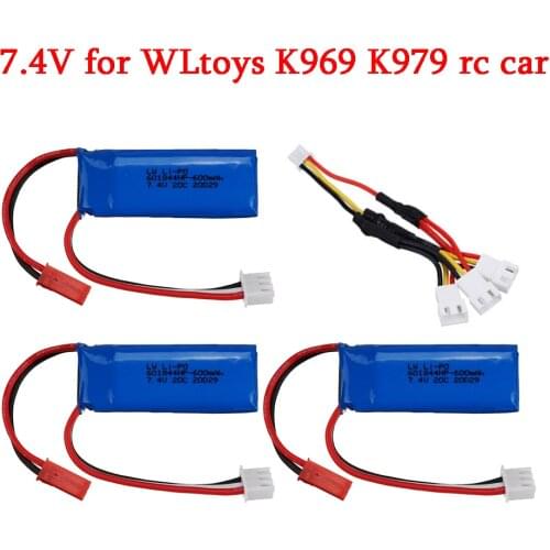 Upgrade 7.4V 600mAh Lipo Battery for WLtoys K969 K979 K989 K999 P929 P939 RC Car Parts 7.4V Battery with 3-in-1 charger cable