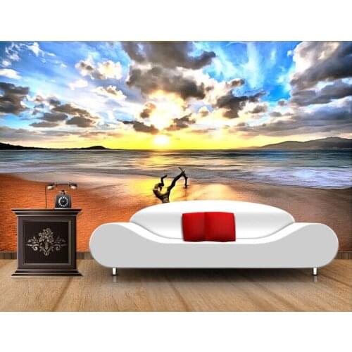 Custom landscape wallpaper, sunrise and sea wall murals for the living room bedroom TV background wall silk silk cloth wallpaper