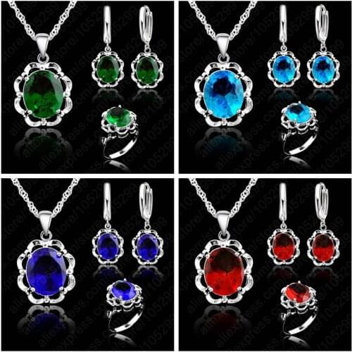 Retro 925 Sterling Silver Crystal Pendant Necklace Earrings Jewelry Sets For Women Wedding Fashion Jewelry Wholesale