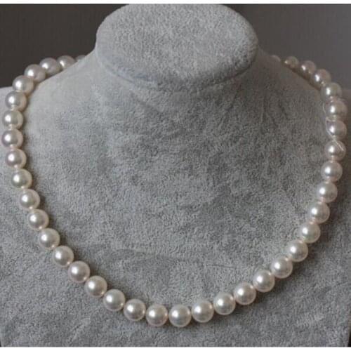 9-10MM NATURAL freshwater WHITE PEARL NECKLACE 925silver