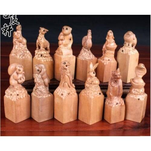 Peach Wood Zodiac Seal Rat for Wood Carving Ornaments Crafts Rat ox tiger Horse sheep monkey chicken dog Decoration home