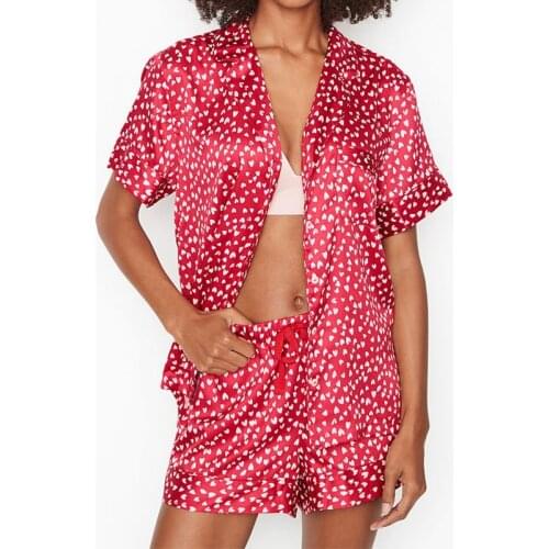 Two Piece Suits Pajamas for Women Satin Silk Sleepwear Shorts Sets 2021 Dot Loungewear Pjamas Summer Homewear