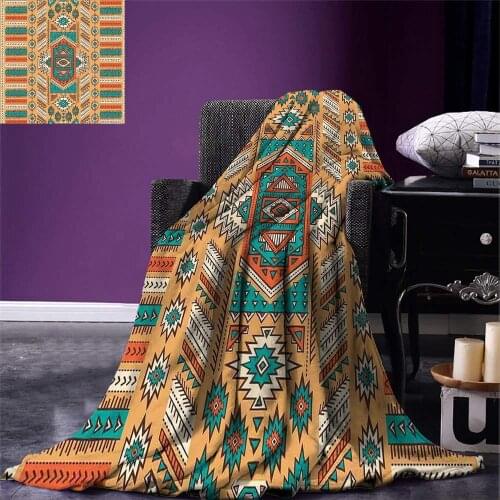 Tribal Throw Blanket Ethnic Aztec Secret Tribe Pattern Bohemian Style Warm Microfiber Blanket