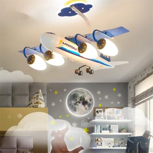 Modern blue white aircraft pendant lights bedroom childrens room lamp boy room small study lighting airliner plane pendant lamp