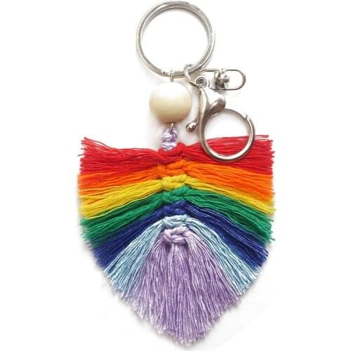 Rainbow Tassel Macrame Keychians for Women Bag Accessories Key Ring
